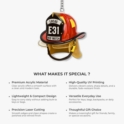 Custom Firefighter Helmet Keychain for Dad with personalized design details for meaningful gifting image 6