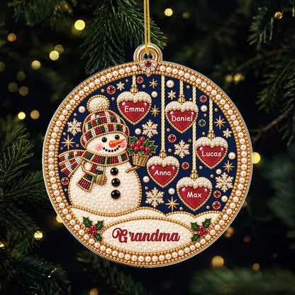 Personalized Snowman Acrylic Ornament - Custom Grandkids Christmas Keepsake for Grandma & Mom