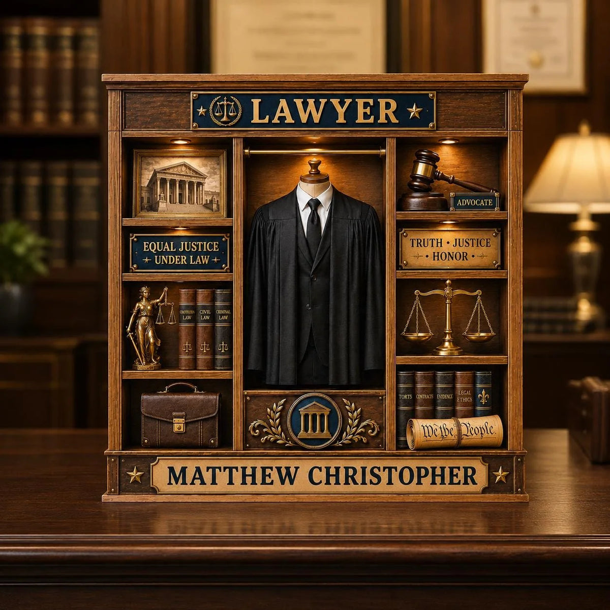 Custom Lawyer Wooden Block - Personalized Law School Graduation Gift for Attorney
