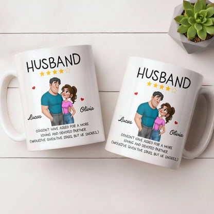 Funny personalized husband coffee mug with custom couple character art and star review quote image 7