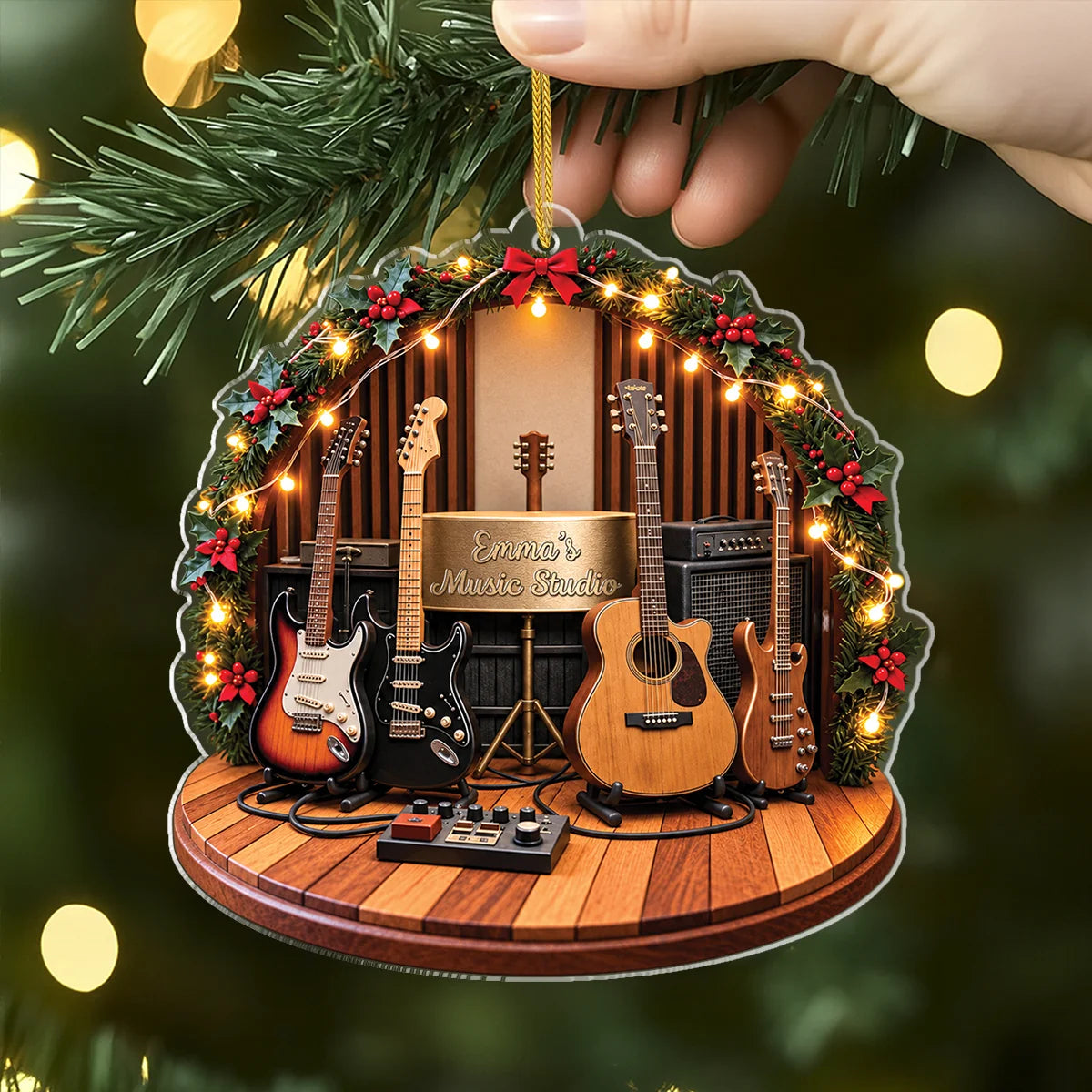Personalized Guitar Music Studio Acrylic Ornament - Custom Christmas Ornament Gift for Musicians and Music Lovers