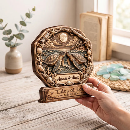 Tides Of Love Side By Side - Personalized Sea Turtle Wooden Block Gift for Couples