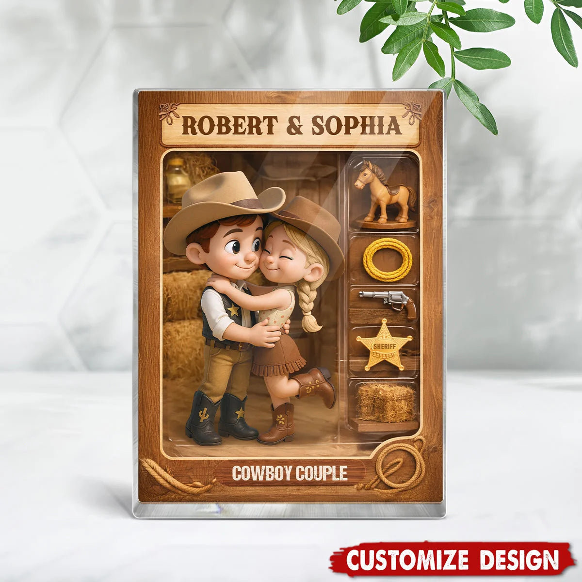 Custom Cowboy Couple Acrylic Block Plaque - Personalized Western Countryside Keepsake Gift for Couples