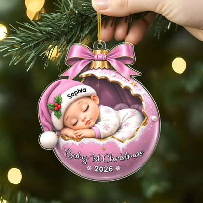 "Baby 1st Christmas" Personalized Sleeping Baby Acrylic Ornament - Custom Newborn Keepsake
