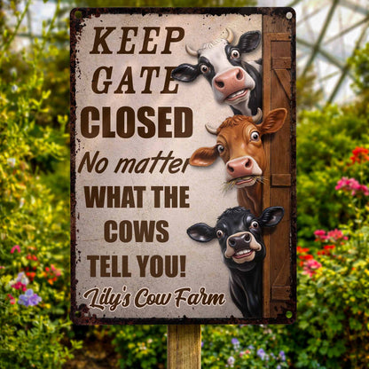 Personalized farm sign with funny cows and Keep Gate Closed text - custom metal decor for barn or yard image 6