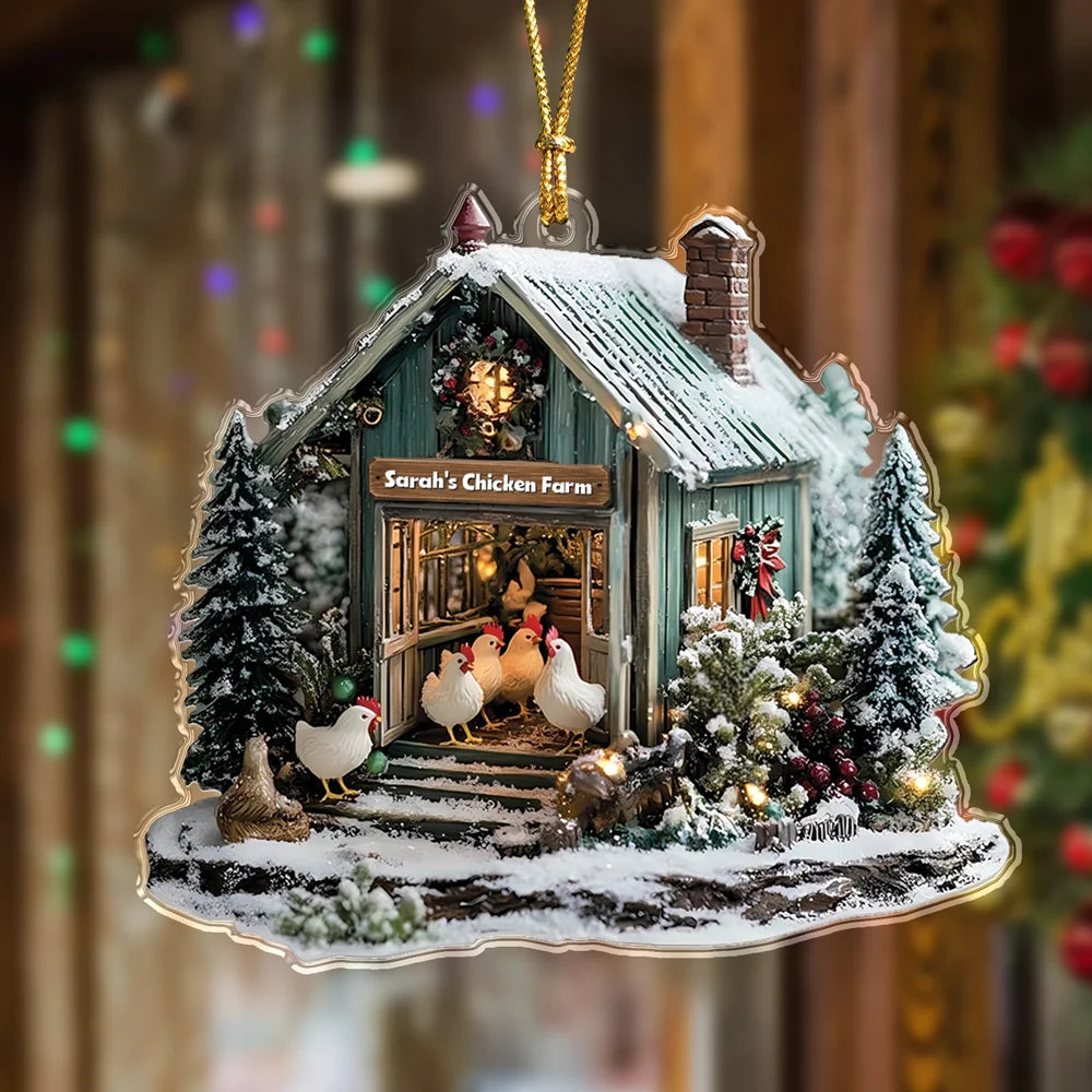 Personalized Chicken Farm Acrylic Ornament - Custom Christmas Tree Keepsake