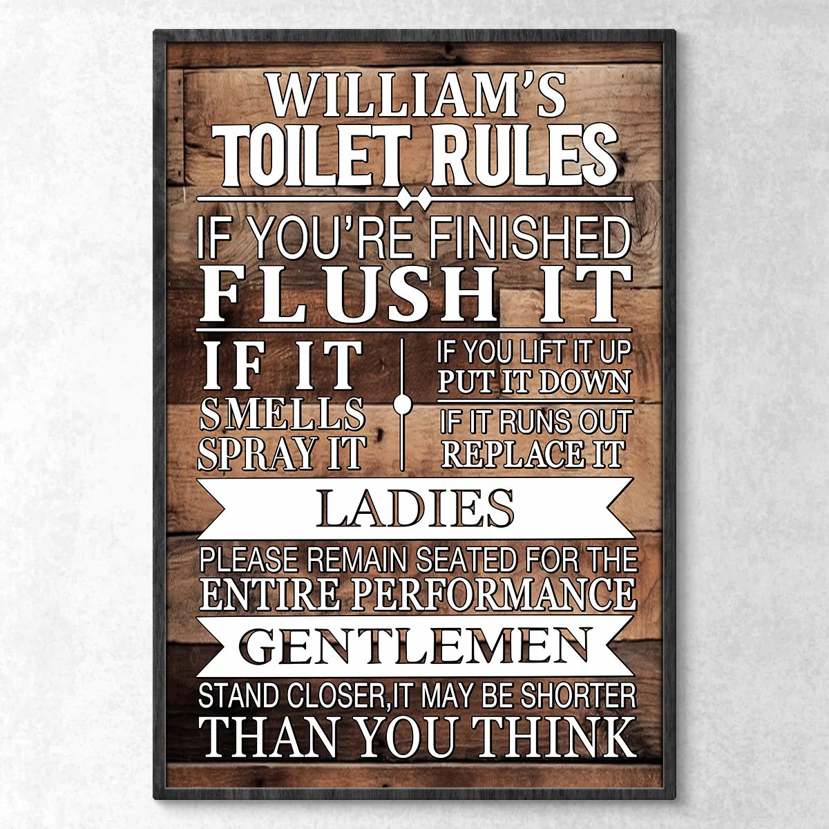 Toilet Rules Personalized Bathroom Poster / Canvas - Custom Funny Restroom Wall Art Gift for Housewarming