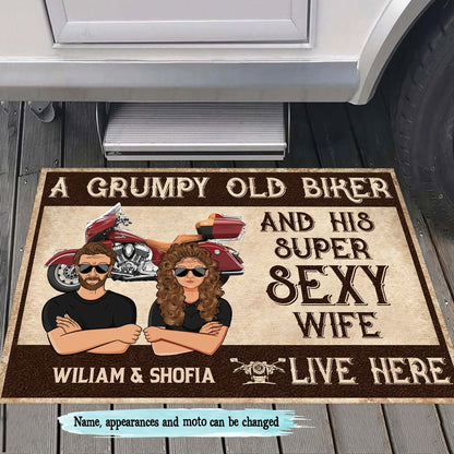 Personalized Biker Couple Doormat for Couples with personalized design details for meaningful gifting