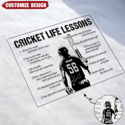 Cricket Life Lessons Personalized Acrylic Plaque - Custom Sports Keepsake Gift for Player