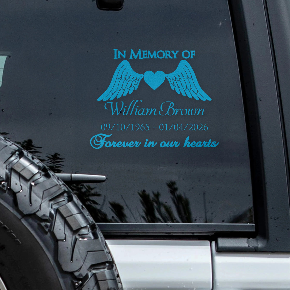 In Memory Of Forever In Our Hearts - Personalized Memorial Car Decal Sticker for Family Tribute
