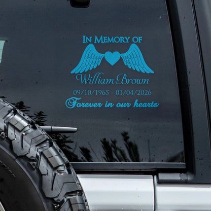In Memory Of Forever In Our Hearts - Personalized Memorial Car Decal Sticker for Family Tribute