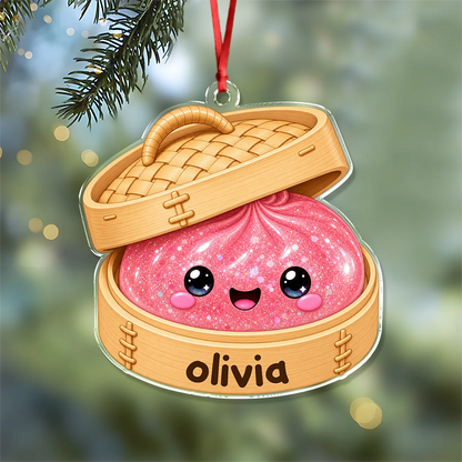 Personalized Dim Sum Steamer Christmas Ornament - Custom Name Acrylic Keepsake Gift for Foodies