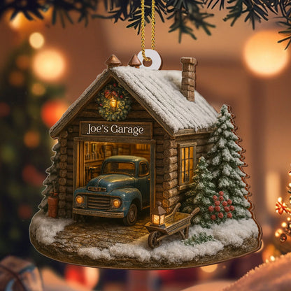 Welcome To Joe's Garage With Vintage Truck And Christmas Trees