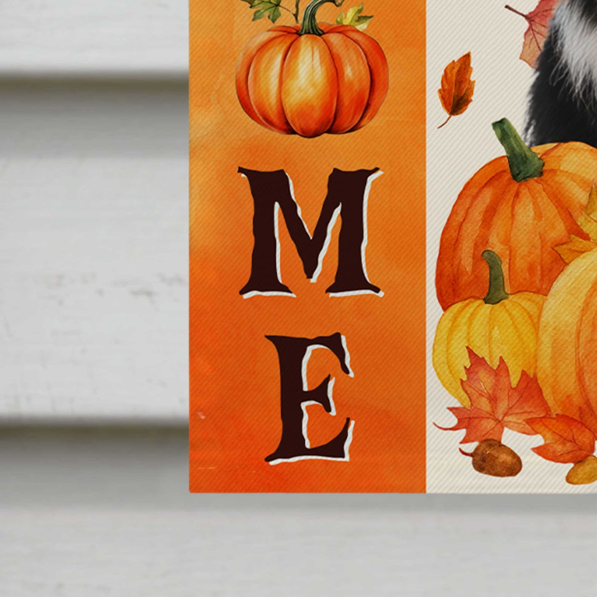 Custom dog garden flag with pumpkins and autumn leaves reading Welcome to Charlie's House - fall yard decor image 9