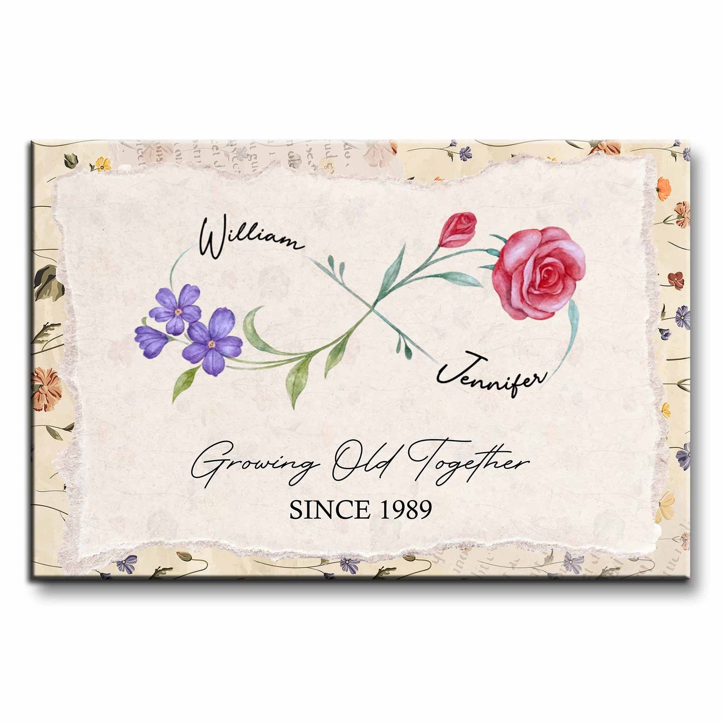 "Growing Old Together" Personalized Couple Canvas / Poster - Custom Anniversary Wall Art Gift