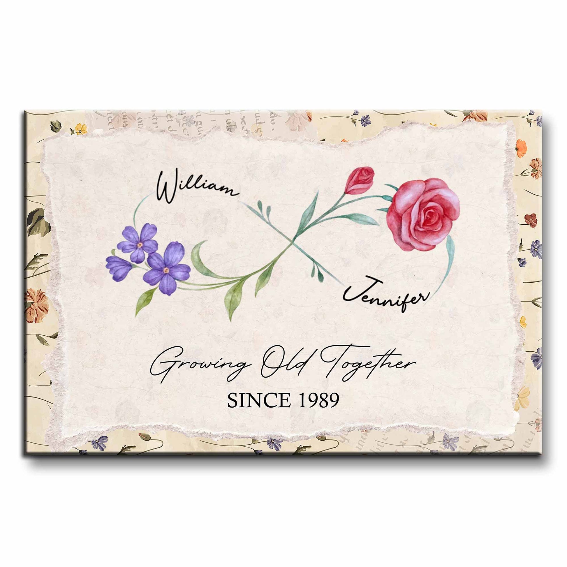 "Growing Old Together" Personalized Couple Canvas / Poster - Custom Anniversary Wall Art Gift