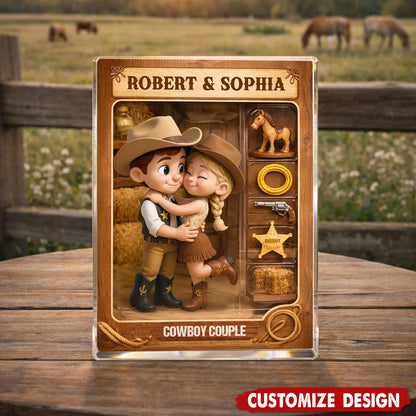 Custom Cowboy Couple Acrylic Block Plaque - Personalized Western Countryside Keepsake Gift for Couples
