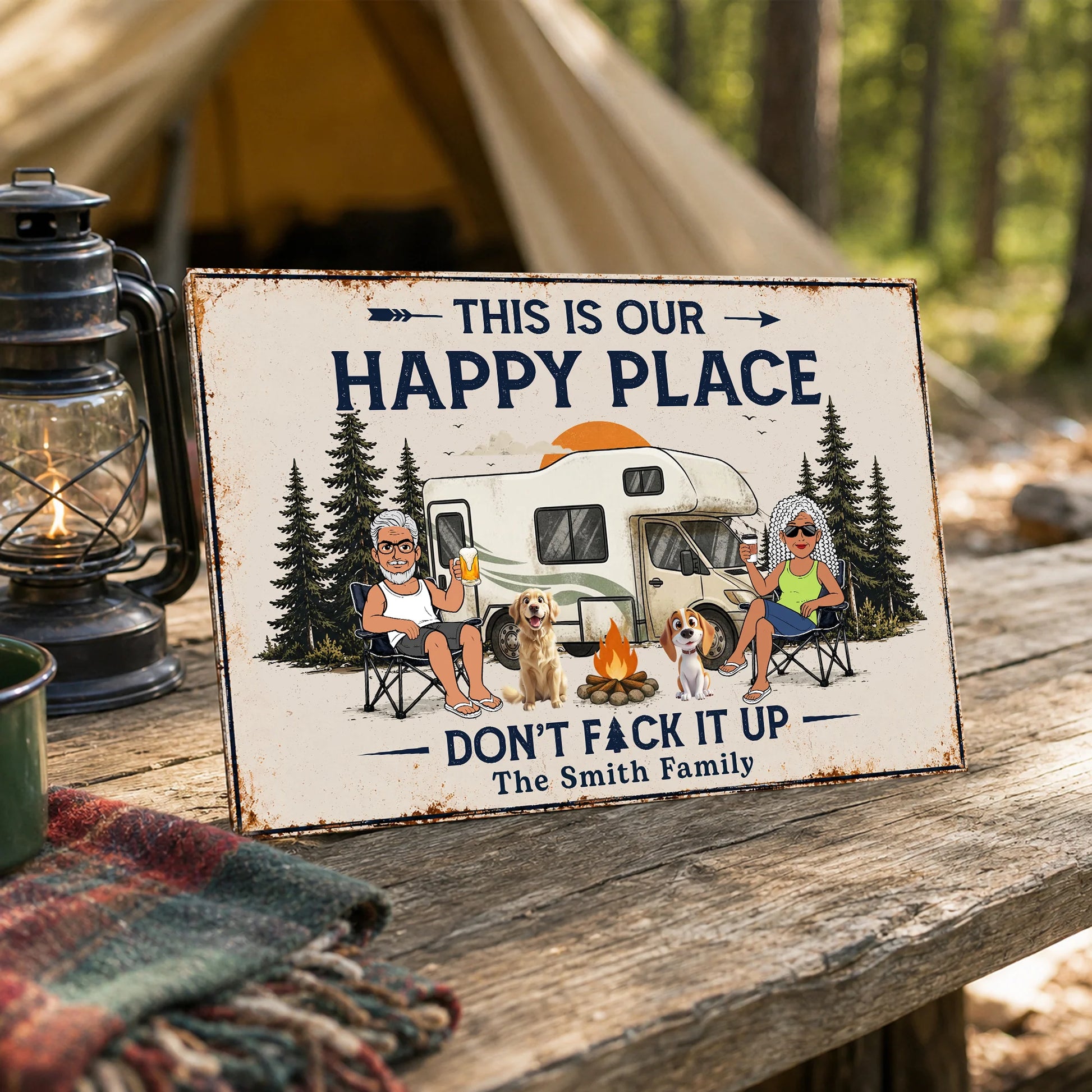 Custom Camping Metal Sign for Family with personalized design details for meaningful gifting image 7