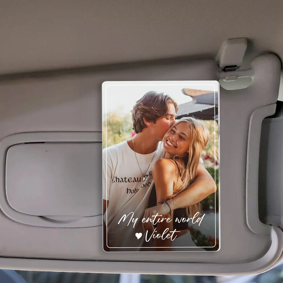 My Entire World Personalized Photo Car Visor Clip - Custom Photo Acrylic Car Decor Gift for Boyfriend Girlfriend Couple