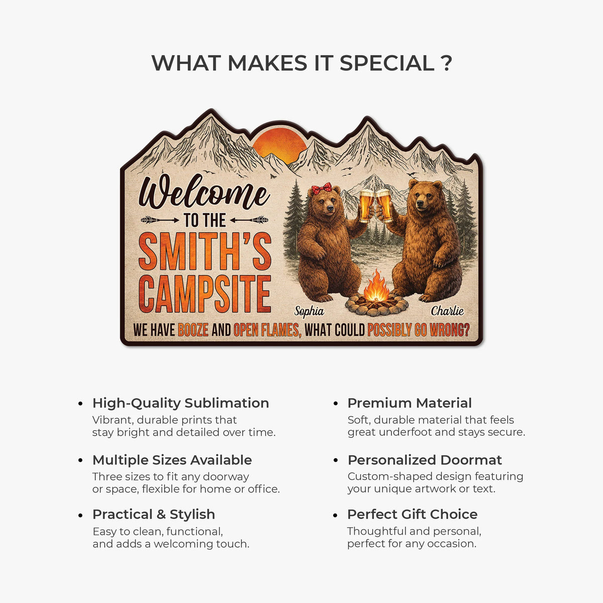 Welcome To The Fire Pit Personalized Doormat - Custom Shaped Camping Gift Mat for Couples