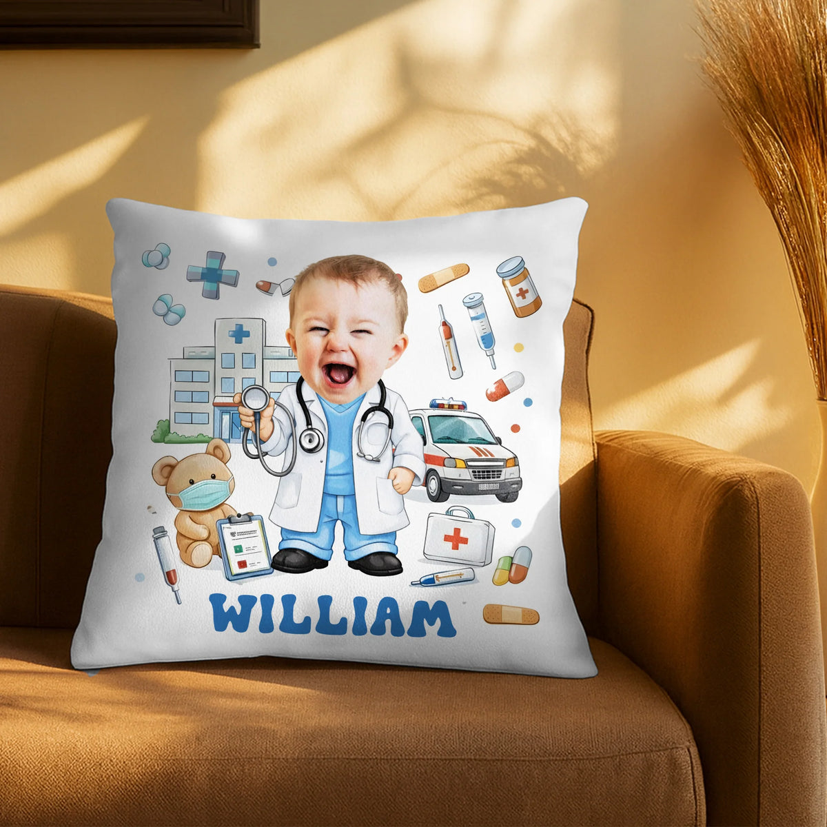 Custom Cute Baby Doctor with Medical Tools and Teddy Bear