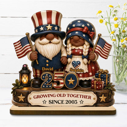 Custom Patriotic Gnomes Wood Plaque personalization view for Wife