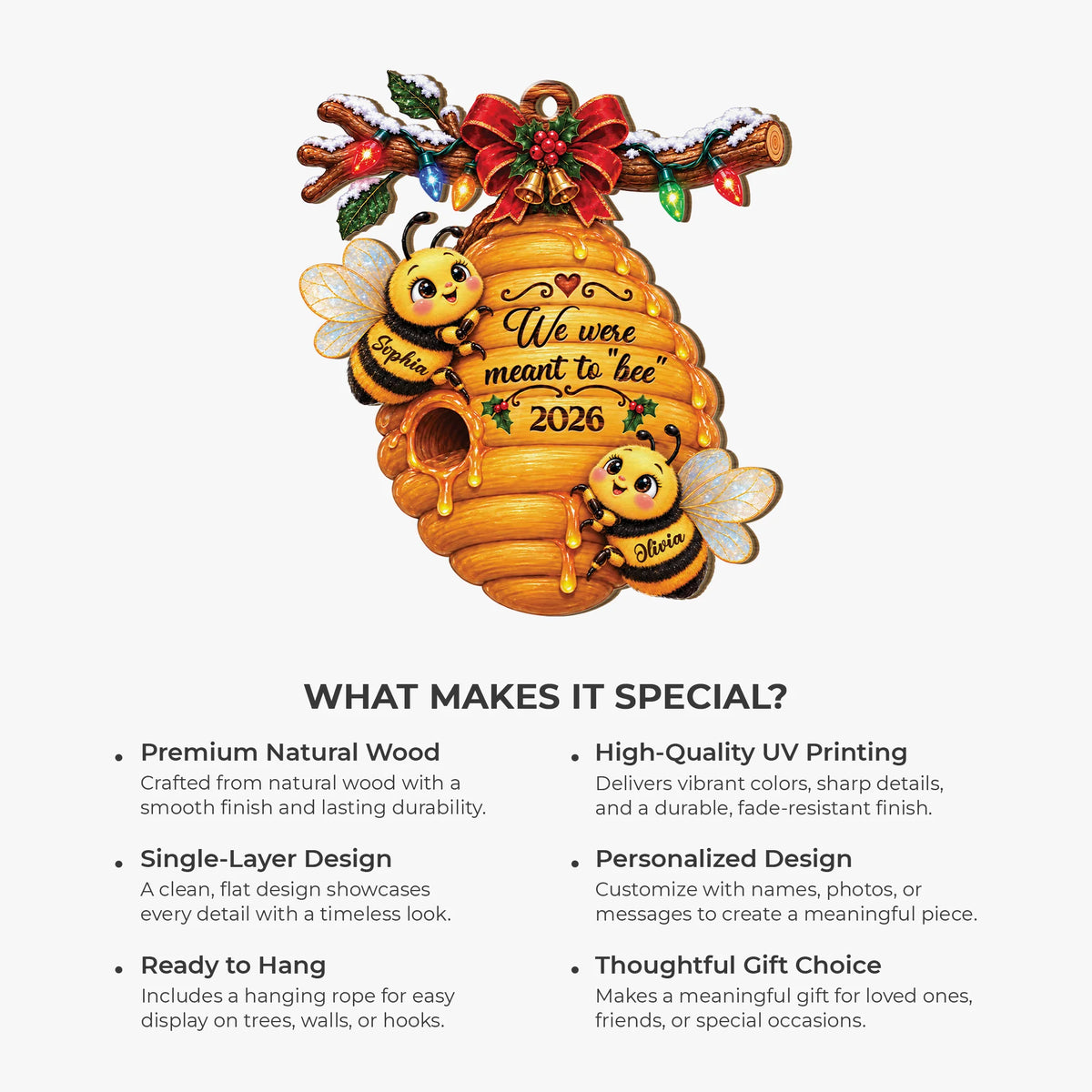We Were Meant to Bee Personalized Wooden Ornament - Custom Wedding Keepsake for Couples