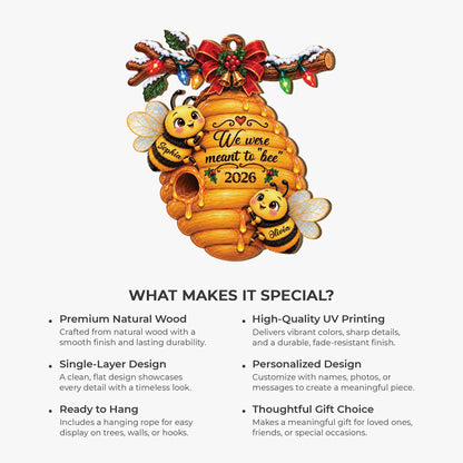We Were Meant to Bee Personalized Wooden Ornament - Custom Wedding Keepsake for Couples
