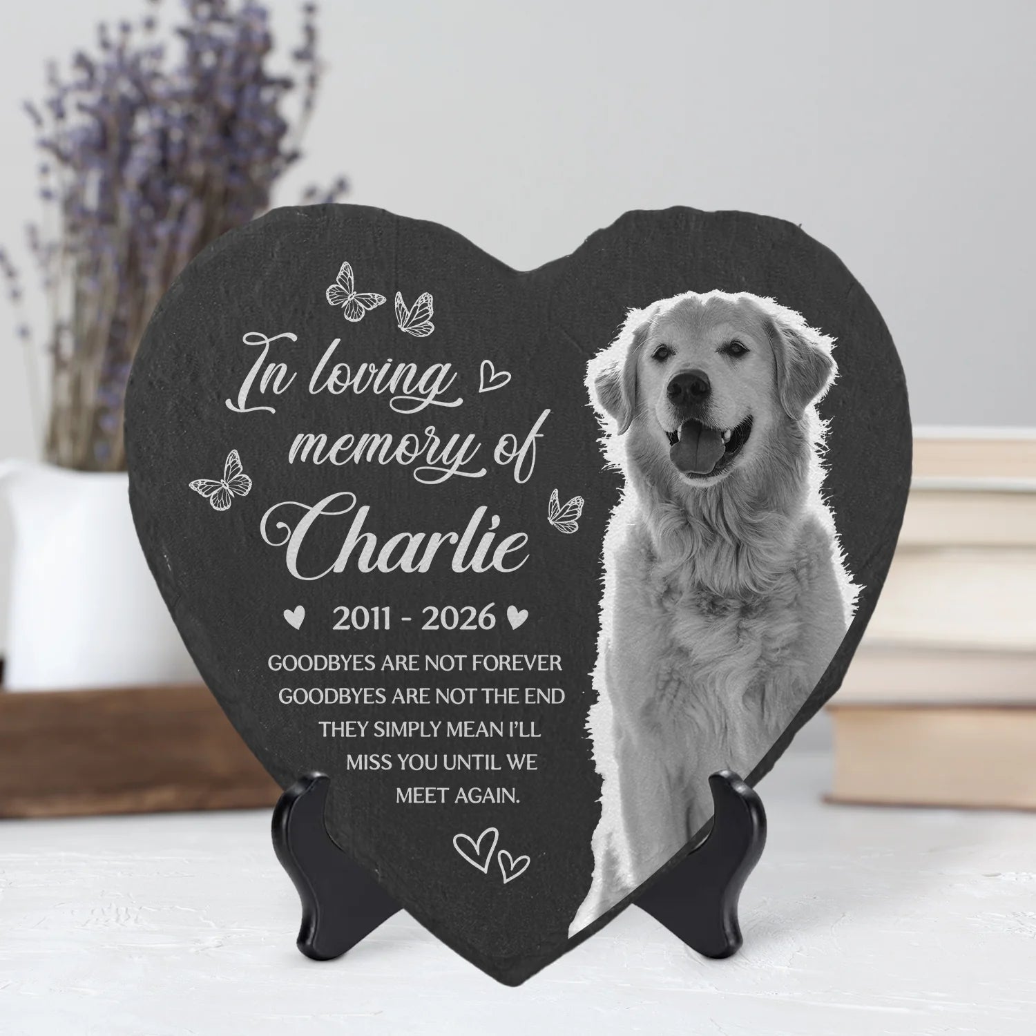 "Goodbyes Are Not Forever" Personalized Pet Memorial Stone - Custom Photo Gift for Dog Cat Lovers