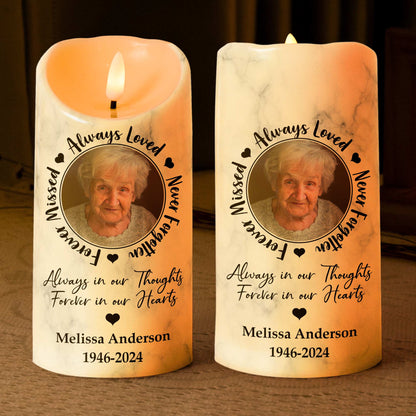 "Always Loved, Never Forgotten" Personalized LED Candle – Sympathy Gift for Family