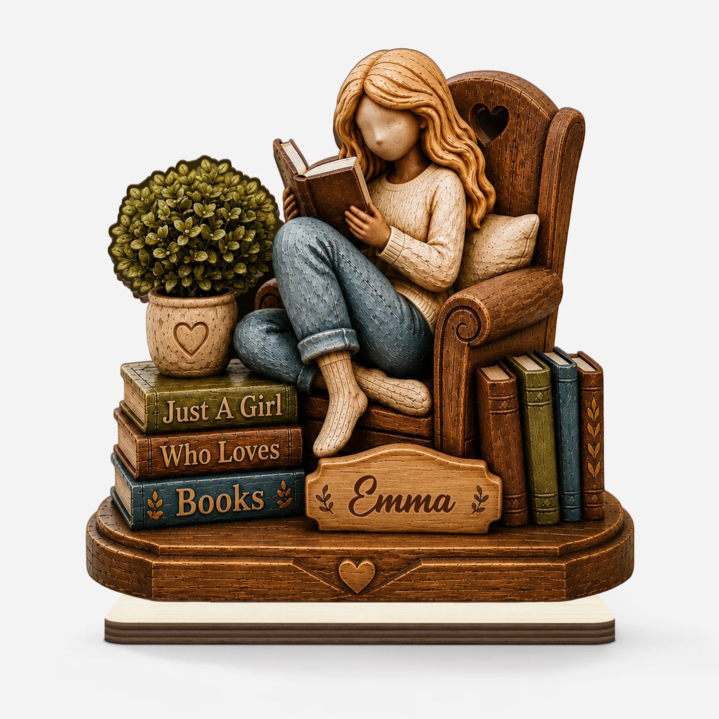 "Just A Girl Who Loves Books" Personalized Wooden Plaque - Custom Gift for Book Lovers
