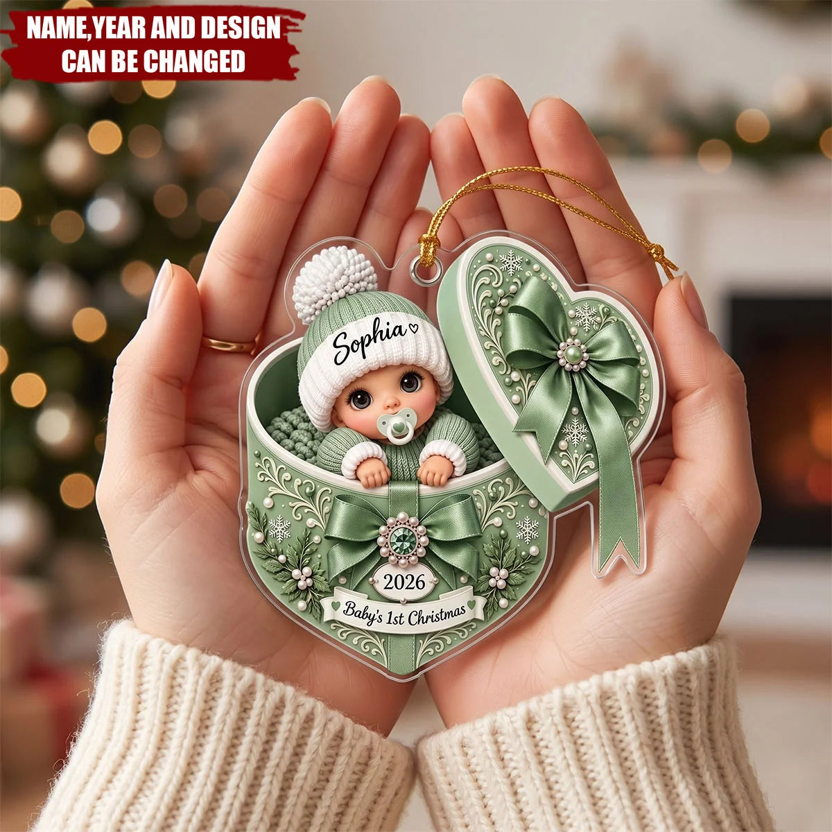 Baby's 1st Christmas Heart Acrylic Ornament - Personalized Newborn Keepsake Gift for New Parents
