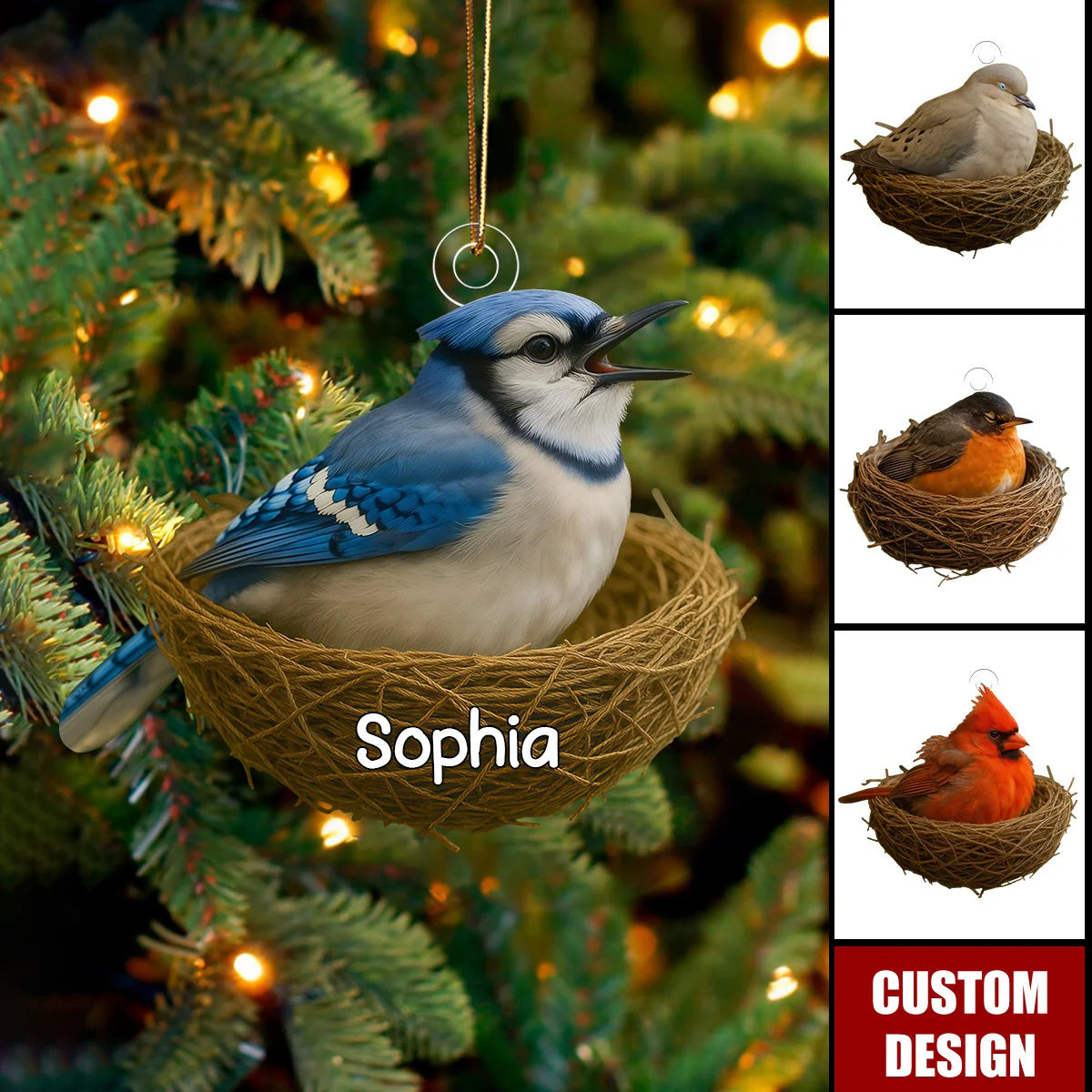 Acrylic Ornament material and size view - Custom Bird Lover Ornament
