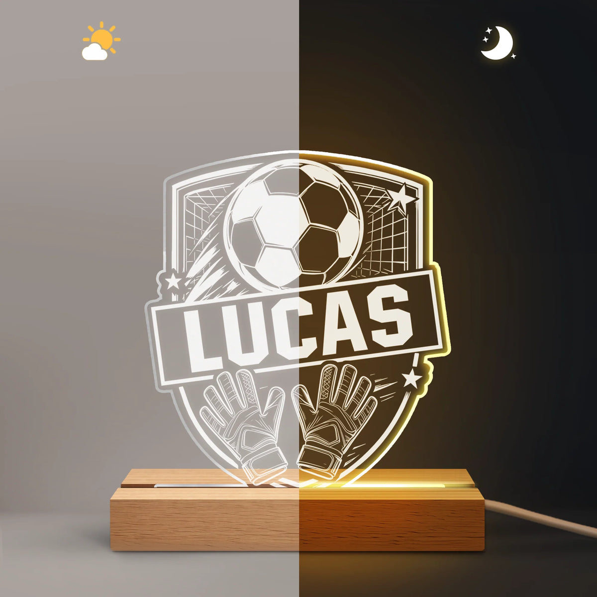 Custom Soccer Crest LED Night Light – Personalized Name Lamp for Son, Birthday Gift