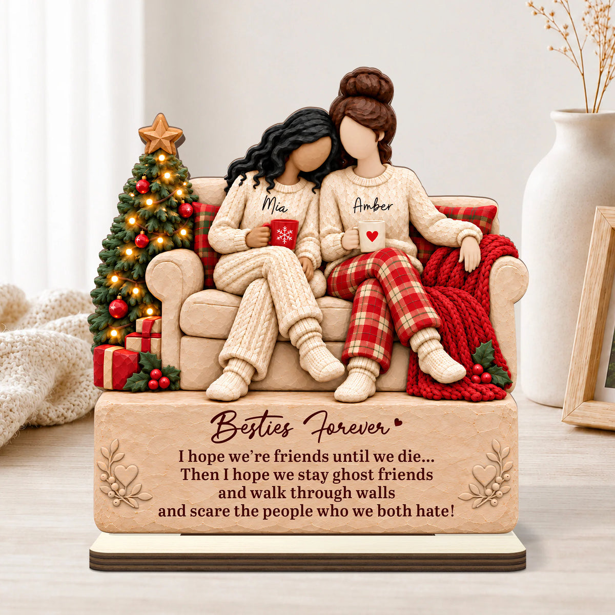 Besties Forever Personalized Wooden Plaque - Funny Ghost Friends Keepsake for Best Friends Christmas Gift