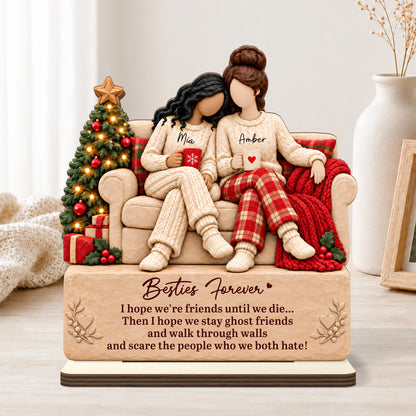 Besties Forever Personalized Wooden Plaque - Funny Ghost Friends Keepsake for Best Friends Christmas Gift