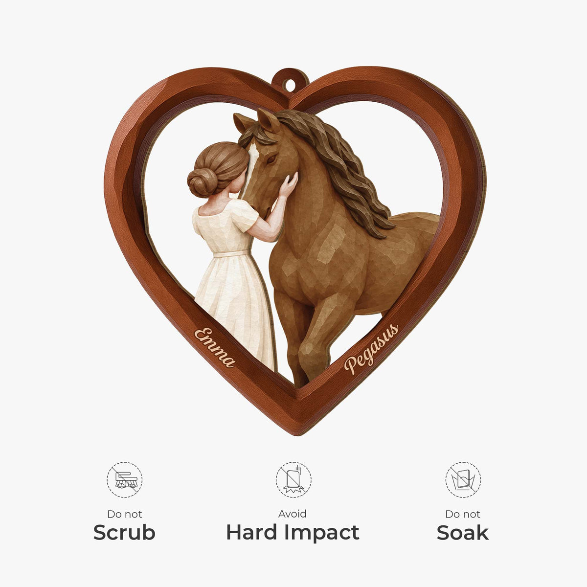 Personalized Horse Lover Wooden Heart Ornament - Custom Keepsake Christmas Decor Gift for Daughter
