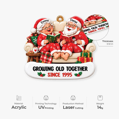 Growing Old Together Since 1995 Personalized Santa Couple Acrylic Ornament - Christmas Gift