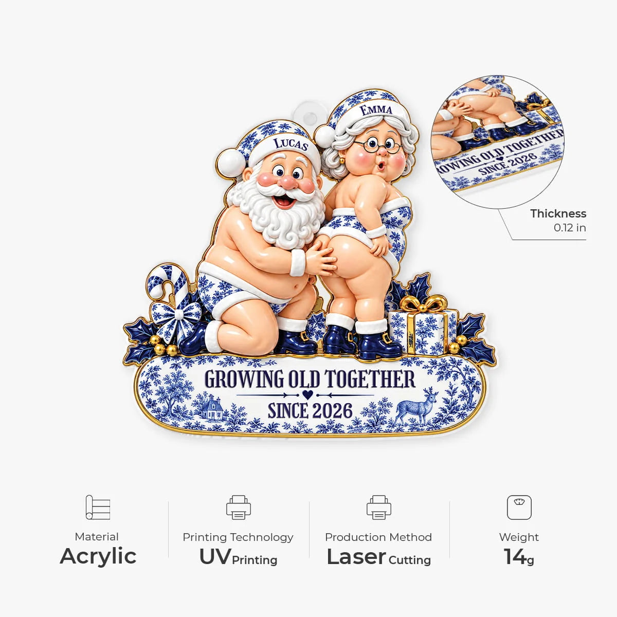 Growing Old Together Personalized Couple Christmas Acrylic Ornament - Husband Wife Keepsake Gift