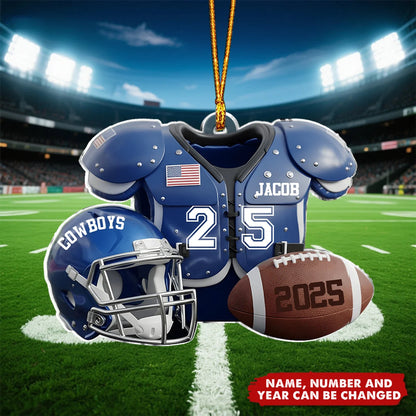 Custom Football Jersey & Helmet Acrylic Ornament - Personalized Christmas Keepsake