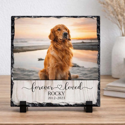 Personalized pet memorial photo rock slate plaque with custom dog print for pet loss sympathy gift