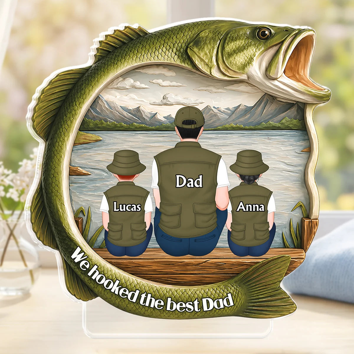 "We Hooked The Best Dad" Personalized Fishing Acrylic Plaque - Custom Gift for Dad & Grandpa