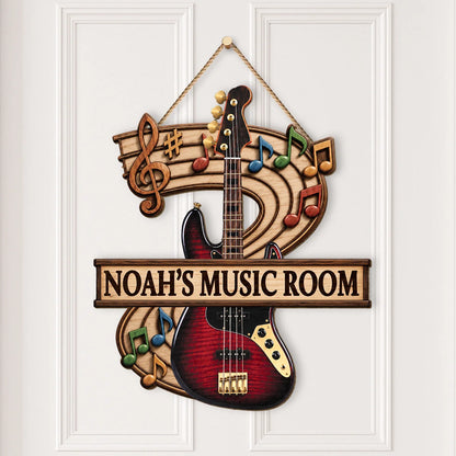 Guitar Music Room Wood Sign - Personalized Studio Wall Decor for Musician