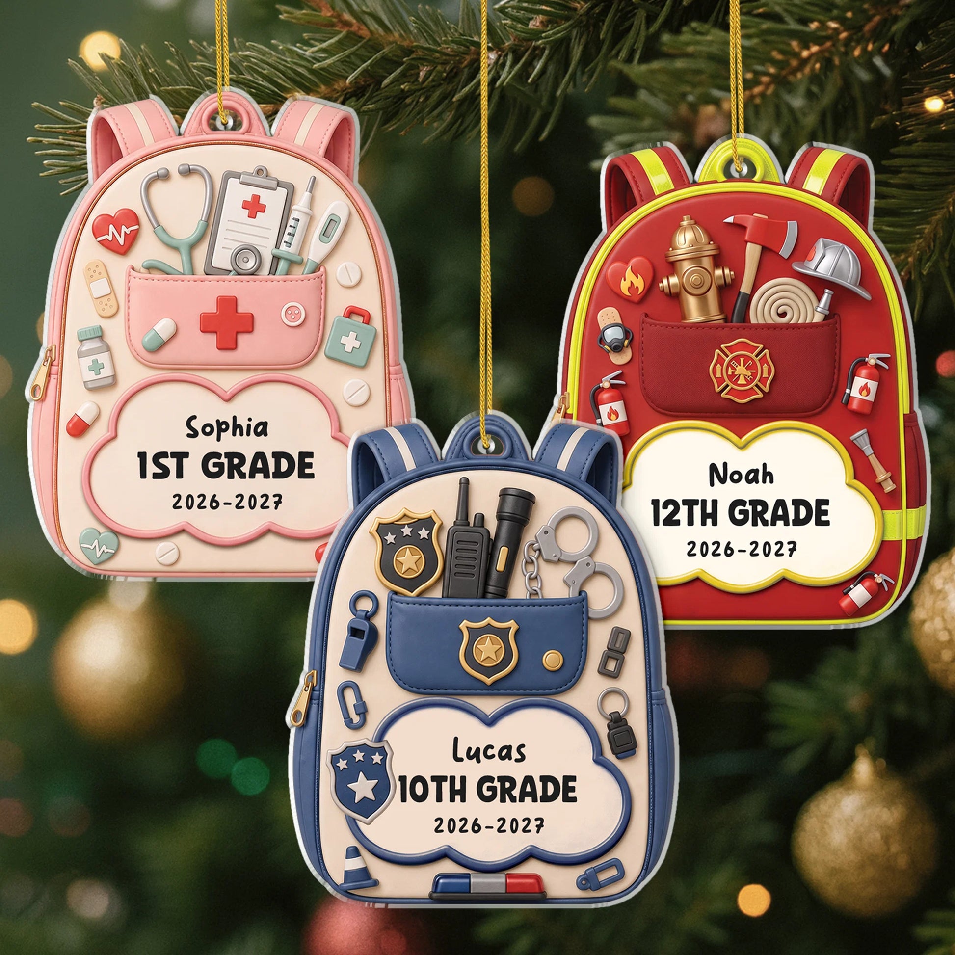 Personalized Future Job Backpack Acrylic Ornament - Custom Back to School Christmas Gift for Kids