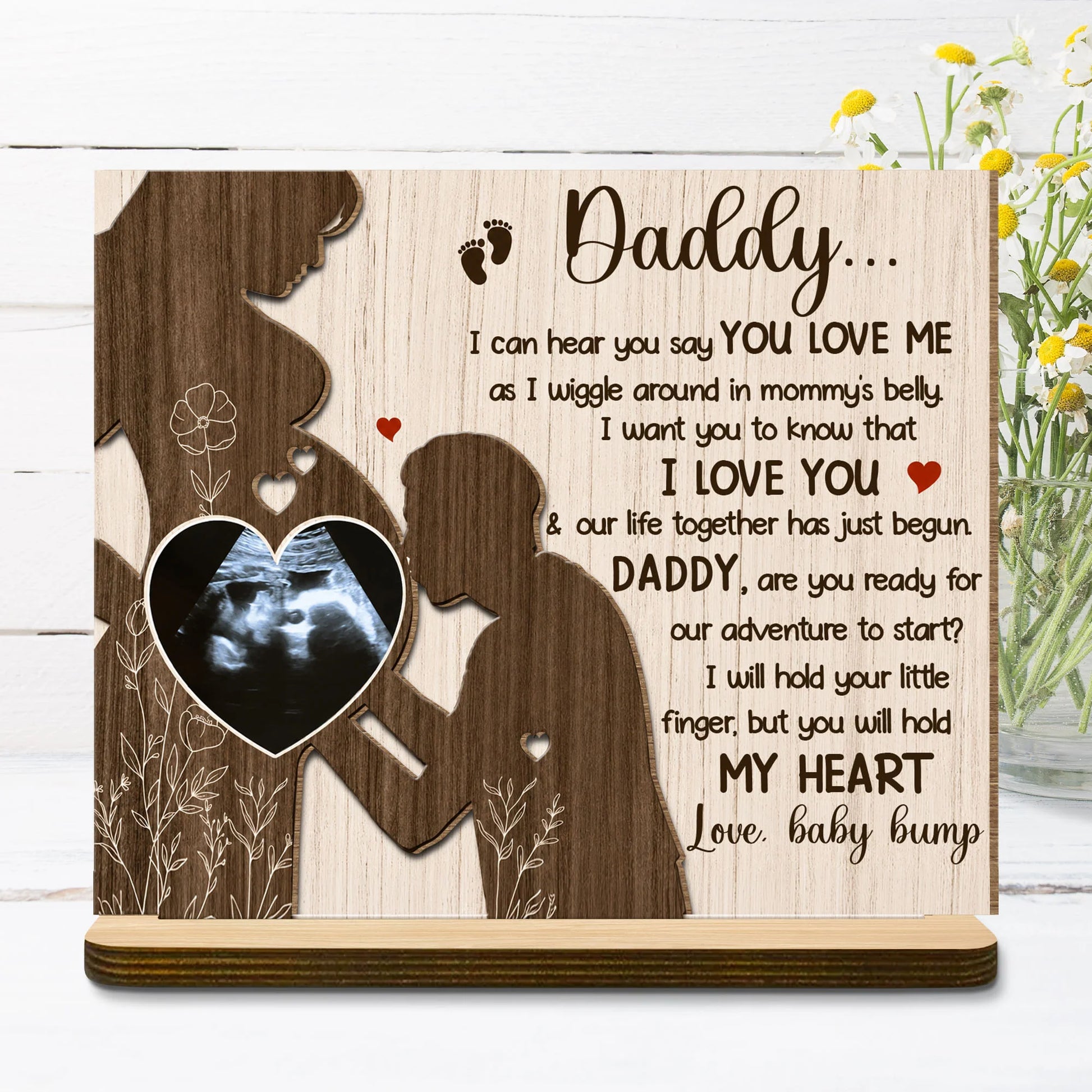 Custom Baby Bump Ultrasound Wood Plaque personalization view for Dad