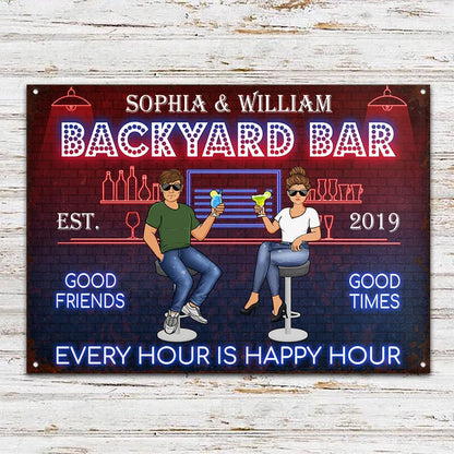Every Hour Is Happy Hour Custom Bar Sign - Personalized Metal Sign Decor for Couple
