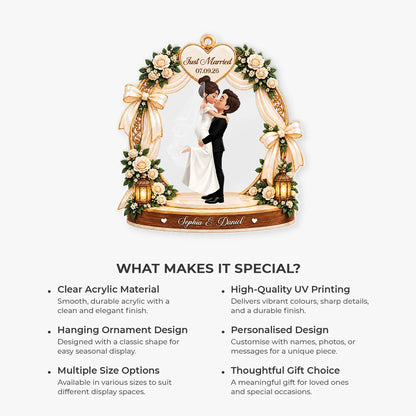 Just Married Personalized Acrylic Ornament - Wedding Keepsake Gift for Bride & Groom