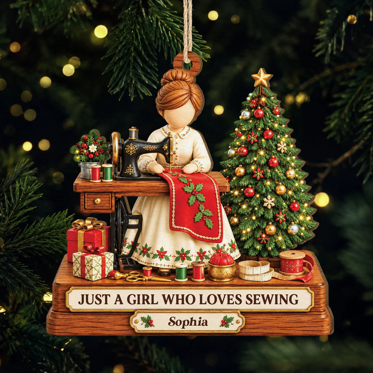 Just A Girl Who Loves Sewing Personalized Wooden Ornament - Custom Christmas Keepsake Gift for Mom