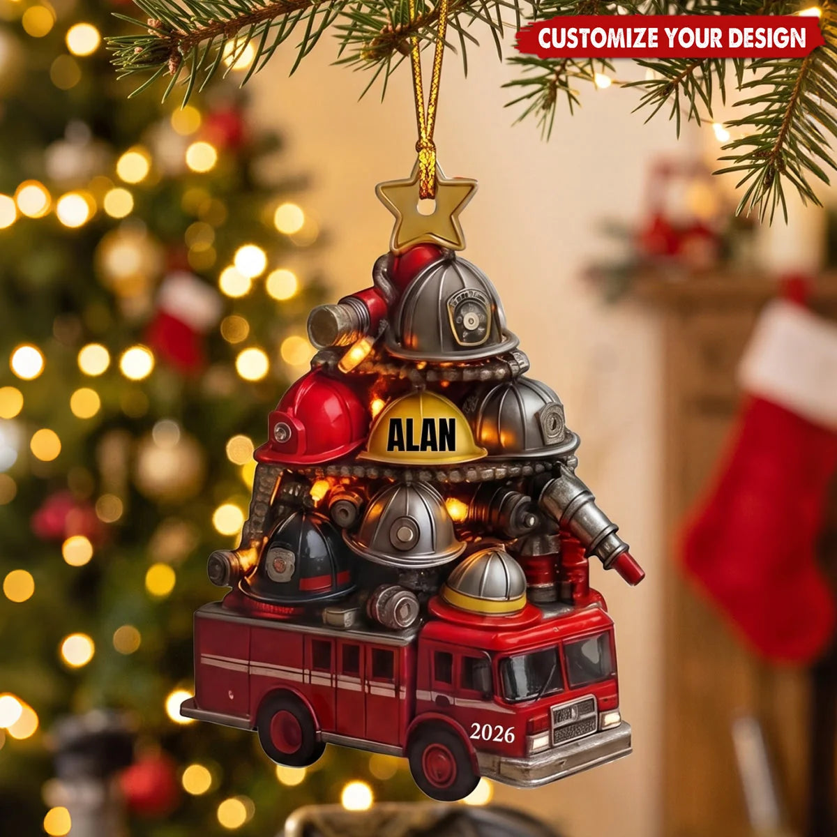Custom Firefighter Helmet Tree Christmas Ornament - Personalized Fire Academy Gift