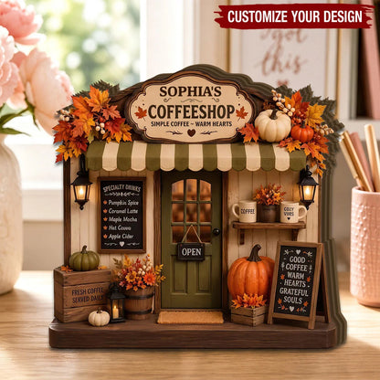 Personalized Fall Coffee Shop Wood Block - Custom Autumn Farmhouse Decor for Coffee Lovers & Home